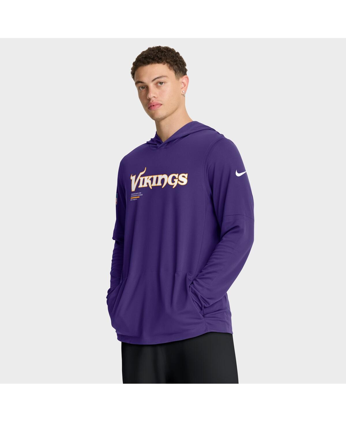 Nike Purple Minnesota Vikings Sideline Pure Fury Performance Long Sleeve Hoodie T-shirt In Purple