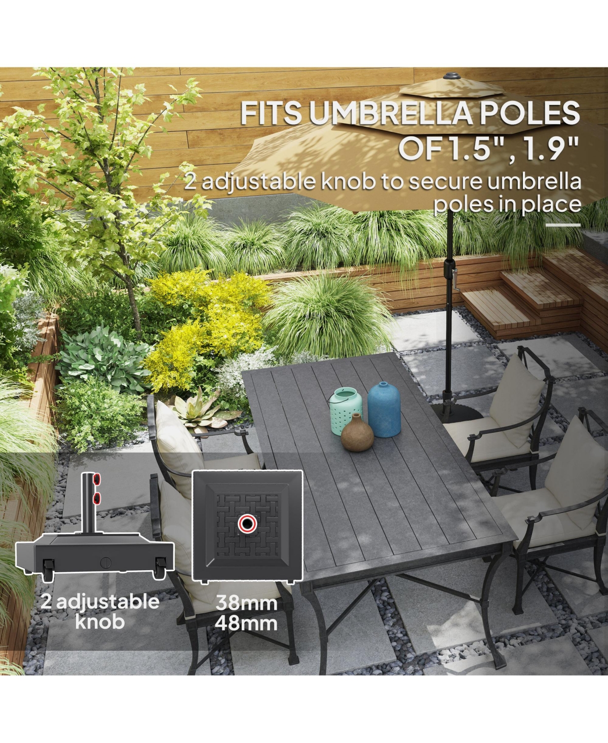 Outsunny Fillable Patio Umbrella Base Outdoor Umbrella Sd with Wheels