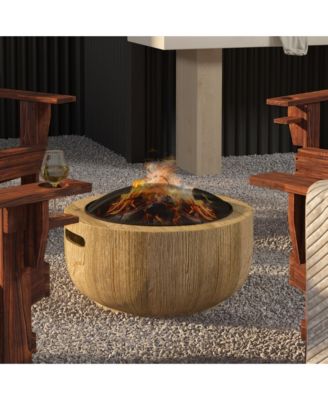 Fire Pit with Spark Screen and Poker, 24" Wood-burning Bowl,