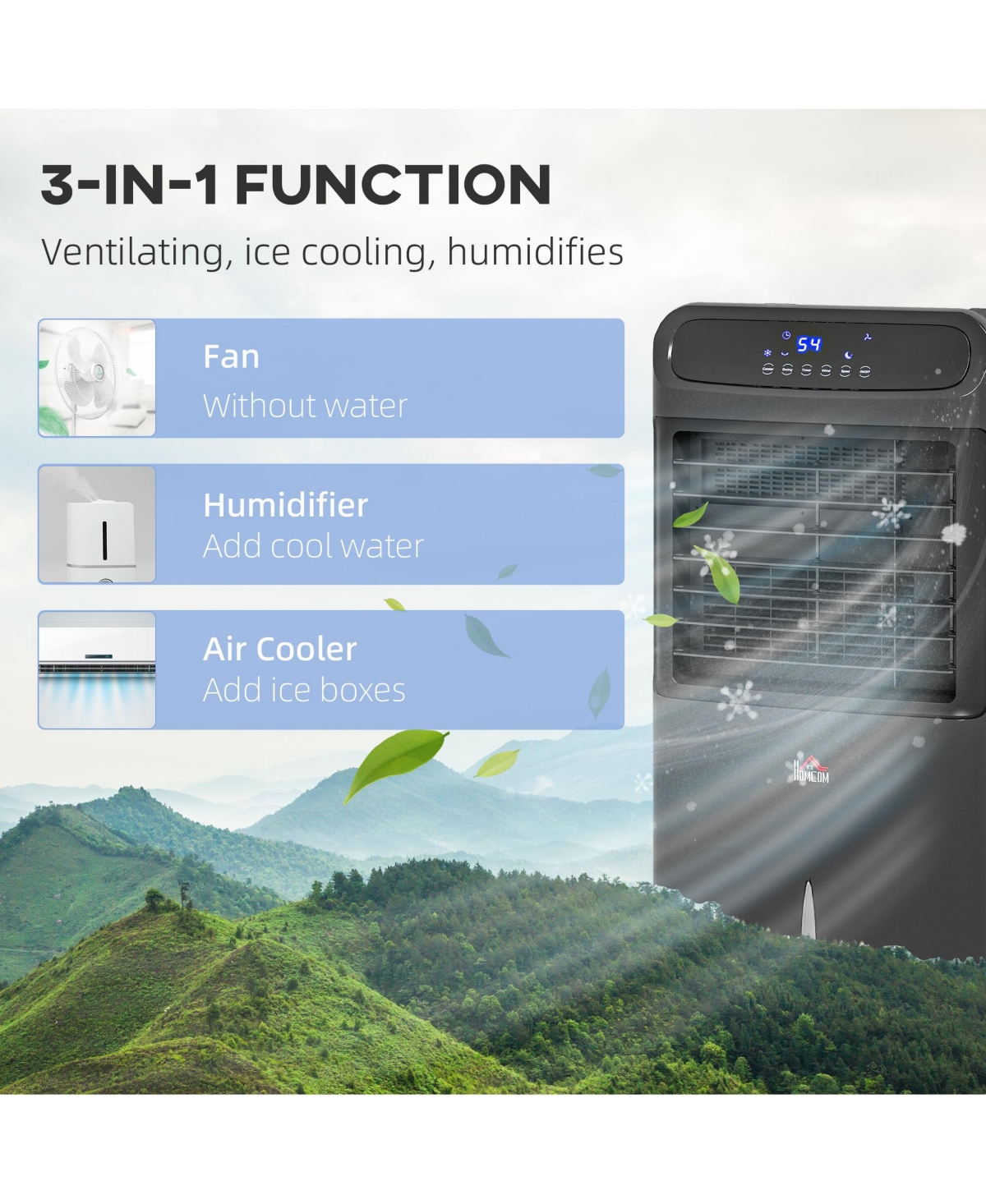 Homcom 3-In-1 Mobile Evaporative Air Cooler with Remote Oscillating