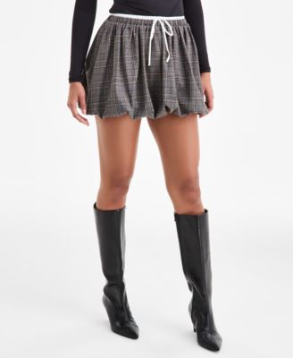 Women's Double-Waistband Plaid Bubble Mini Skirt, Macy's Exclusive
