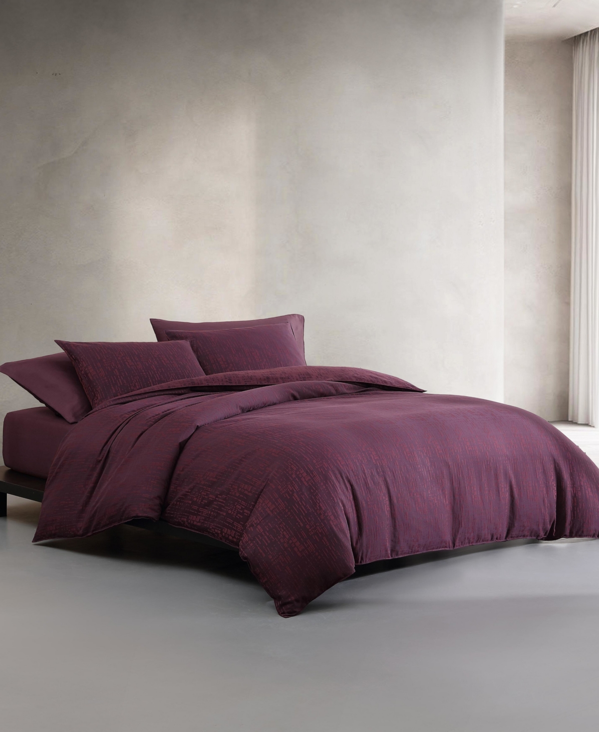Calvin Klein Linear Circuit Cotton Yarn Dyed 3-pc. Duvet Cover Set, Queen In Burgundy