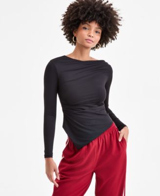 Bar III - Women's Asymmetrical-Hem Boatneck Top