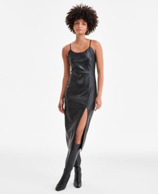 Bar III Women's Faux-Leather Midi Dress, Macy's Exclusive - Macy's