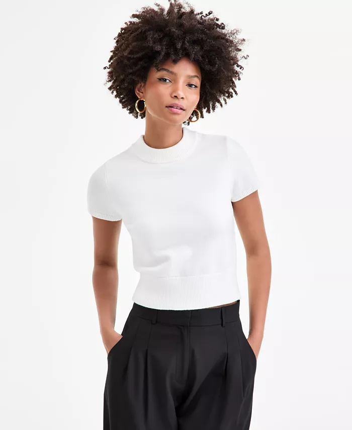 Women's Short-Sleeve Mock Neck Sweater - thumbnail 5