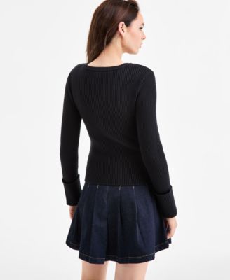 Women's Zip-Front Ribbed-Knit Sweater