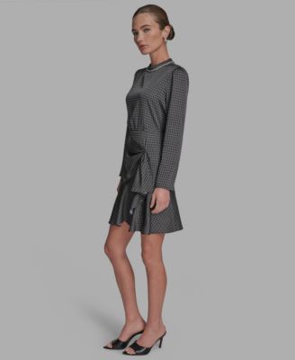 Women's Embellished Mock-Neck Satin Shift Dress