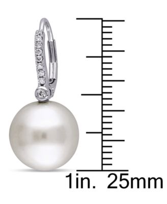 Cultured South Sea Pearl (11mm) & Diamond (1/8 ct. t.w.) Leverback Drop Earrings in 14k White Gold
