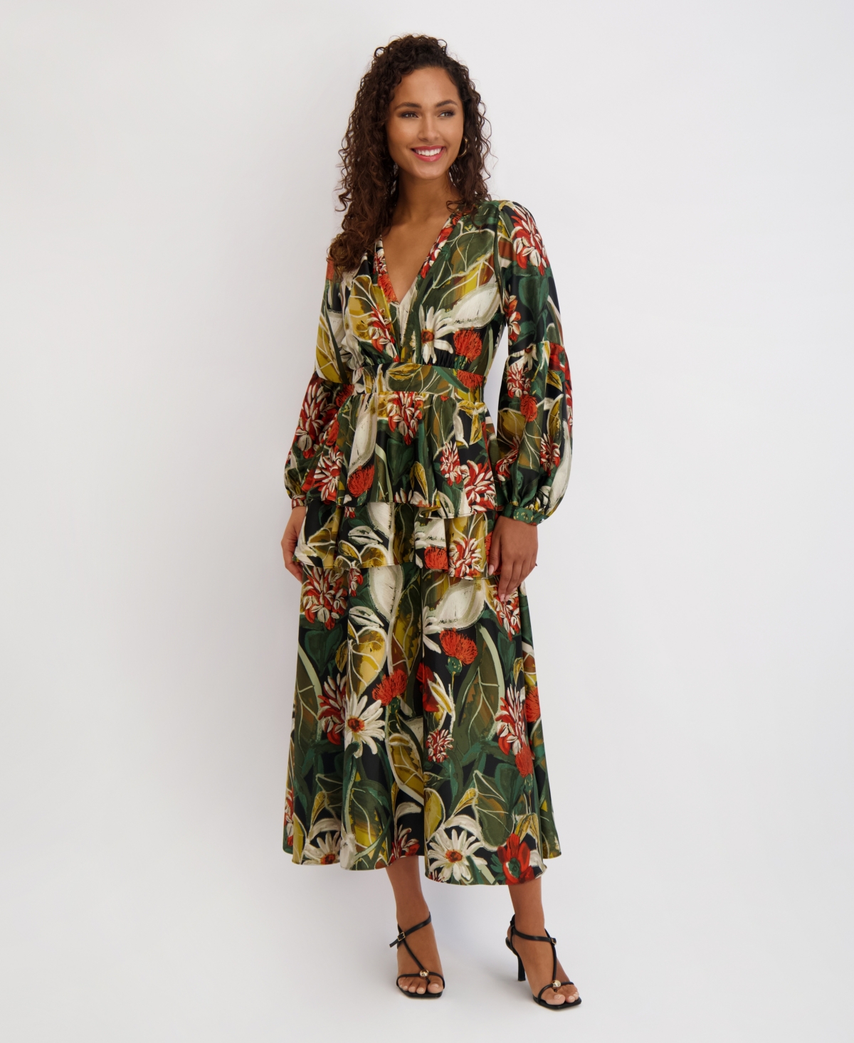 Siena Women's Printed Satin Long-sleeve Maxi Dress In Multi
