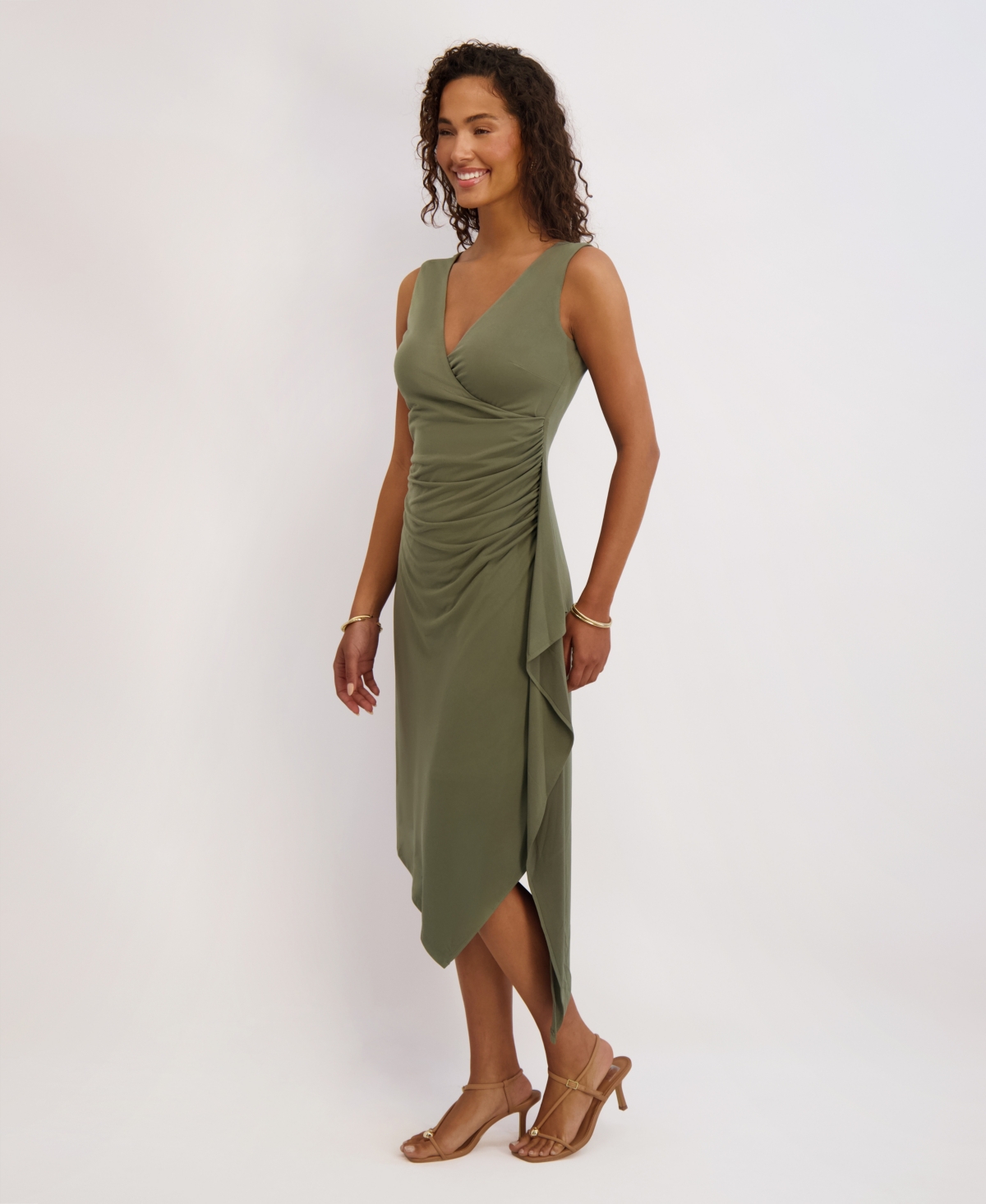 Kensie Women's Asymmetrical Midi Dress In Green
