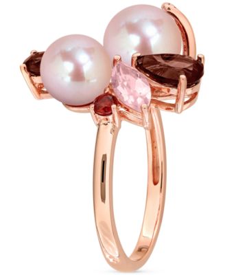 Cultured Freshwater Pearl (7-8.5mm) Multi-Gemstone (1-3/4 ct. t.w.) Ring in 18k Rose Gold-Plated Sterling Silver