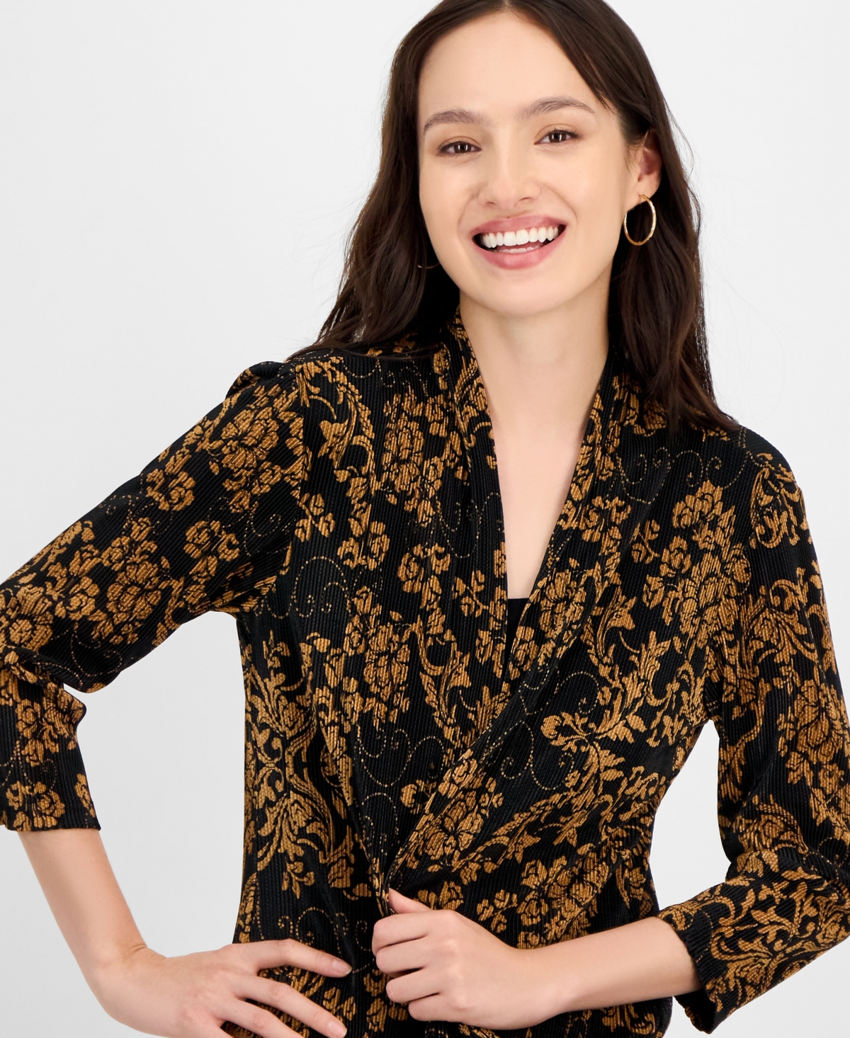 Connected Petite Bodre 3/4-sleeve Twofer Jacket Dress In Multi