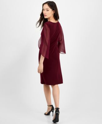 Petite Chiffon Cape-Sleeve Sheath Dress