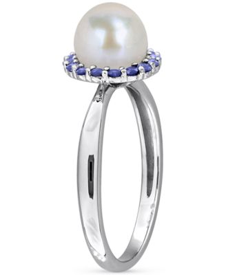 Cultured Freshwater Pearl (7-7.5mm) & Sapphire (1/3 ct. t.w.) Ring in Sterling Silver