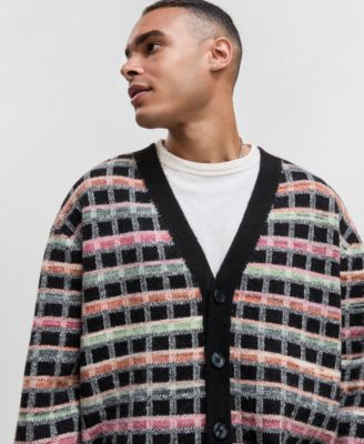 Men's Boxy-Fit Plaid V-Neck Cardigan, Macy's Exclusive