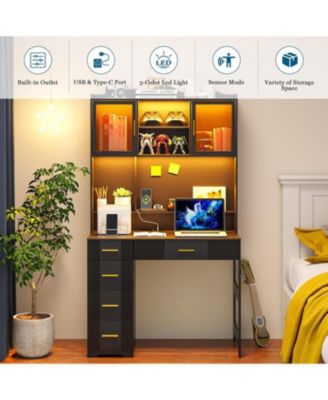 Office study computer desk with charging station and LED lights