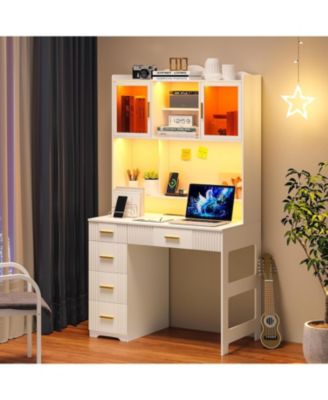 Office study computer desk with charging station and LED lights