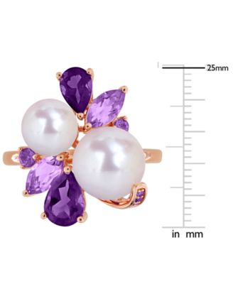 Cultured Freshwater Pearl (7-8.5mm) Multi-Gemstone (1-3/4 ct. t.w.) Ring in 18k Rose Gold-Plated Sterling Silver