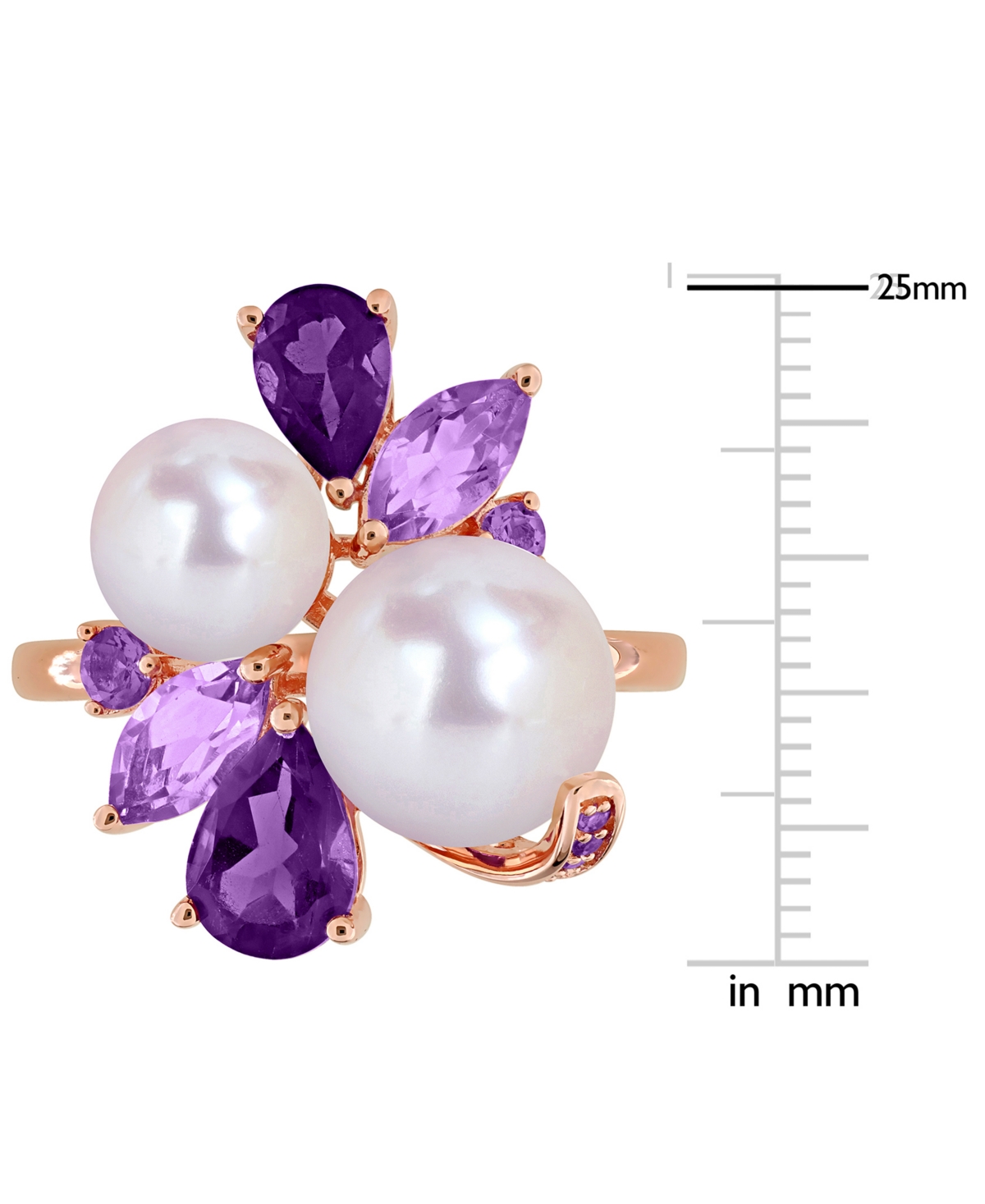 Macy's Cultured Freshwater Pearl (7-8.5mm), Amethyst (1-1/8 Ct. T.w.) & Rose De France (5/8 Ct. T.w.) Ring  In Purple