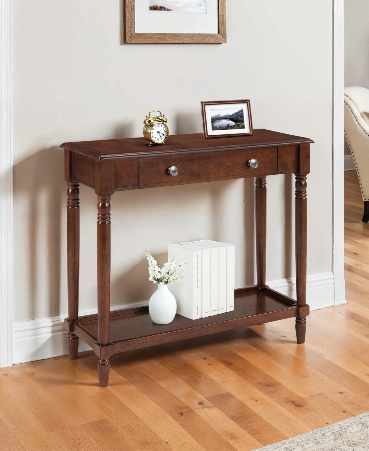 Convenience Concepts 11.75" Wood French Country Manor No Tools 1-drawer Hall Entryway Table In Brown