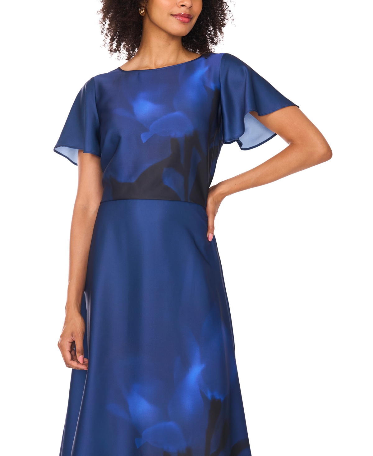 Vince Camuto Flutter Sleeve Round Neck Blouse In Blue