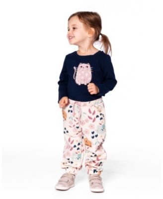 Girl Glittering French Terry Sweatpant Beige Cat Print - Toddler|Child