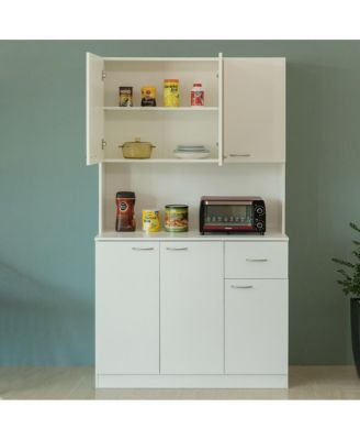 39.75"W Wooden Drawer, Doors & Open Shelves Kitchen Pantry Cabinet