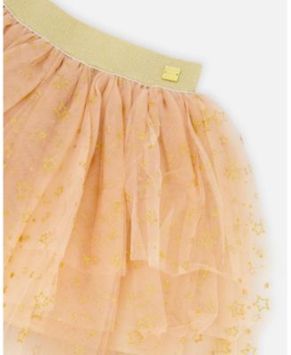 Girl Multi Layer Glittering Mesh Skirt Beige - Child