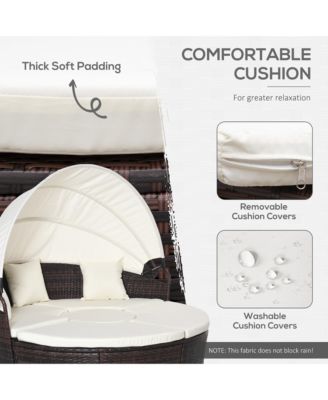 Rat Daybed Patio Furniture Set w/ Adjustable Canopy,