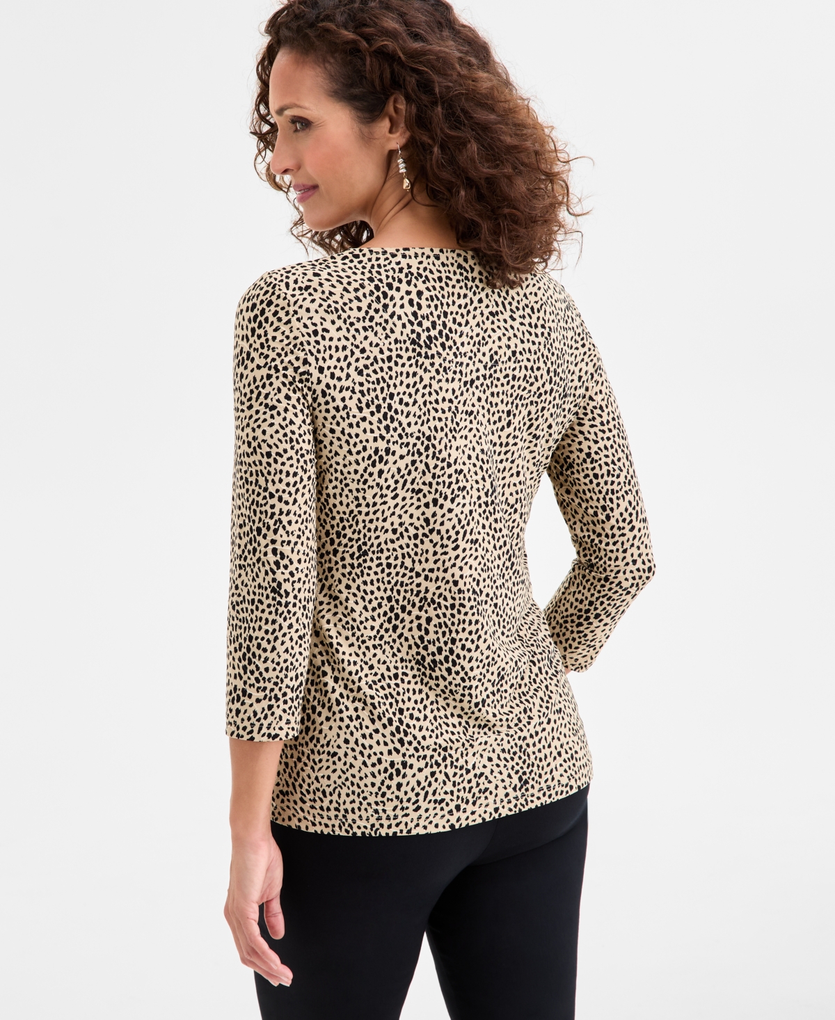 Jm Collection Women's Printed 3/4 Sleeve Scoop-neck Jacquard Top, Macy's Exclusive In Brown