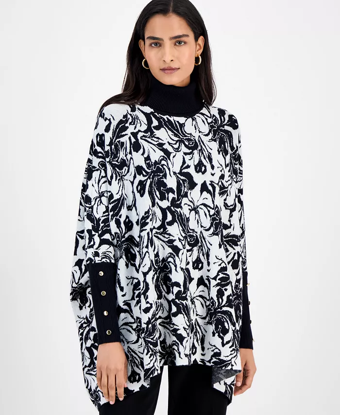 Women's Printed Turtleneck Poncho Sweater