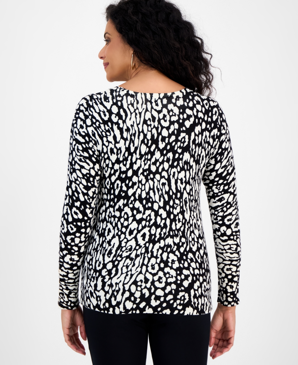 Jm Collection Women's Printed Crewneck Sweater, Macy's Exclusive In Multi