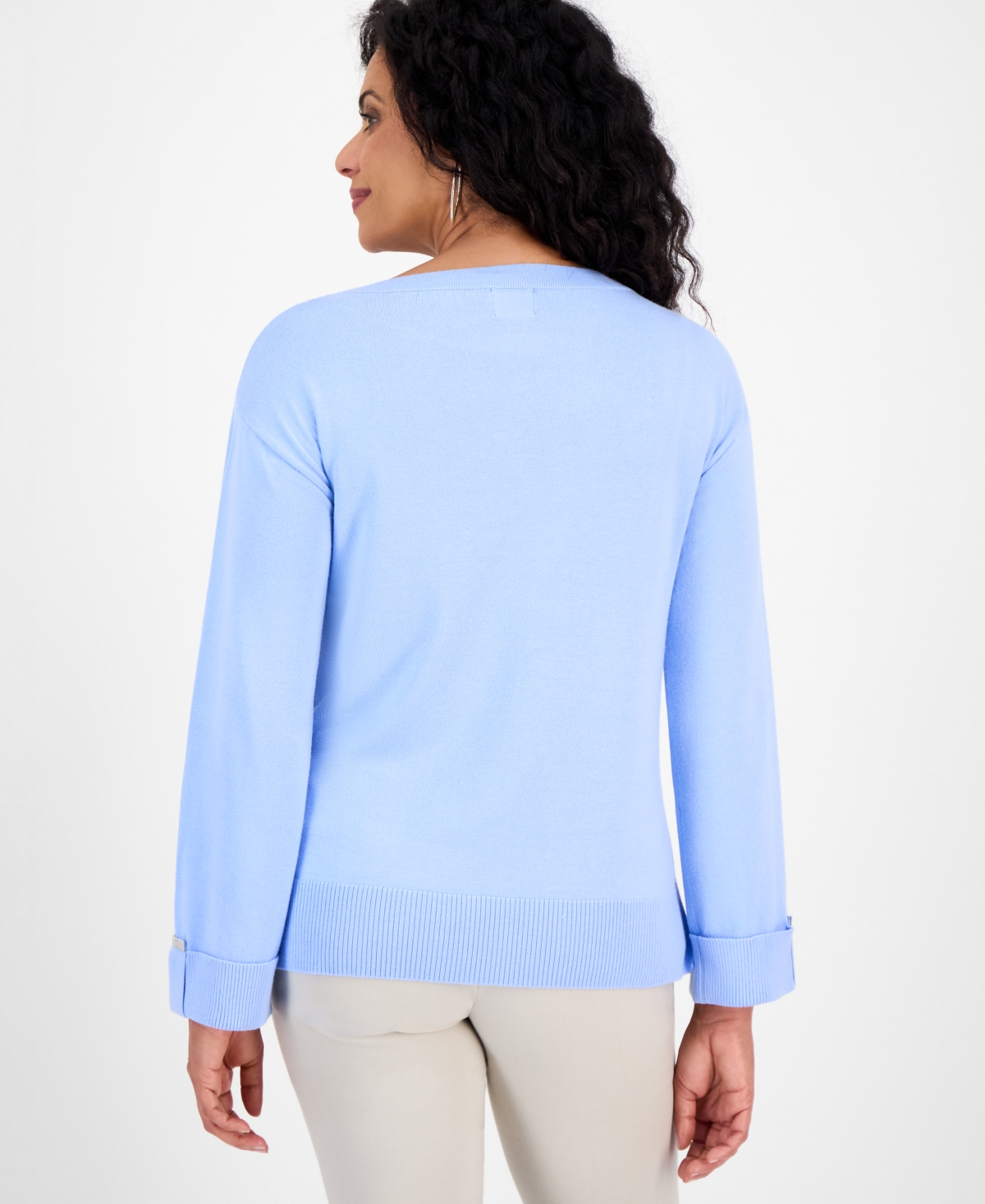 Jm Collection Women's Split-hem Boat-neck Sweater, Macy's Exclusive In Blue