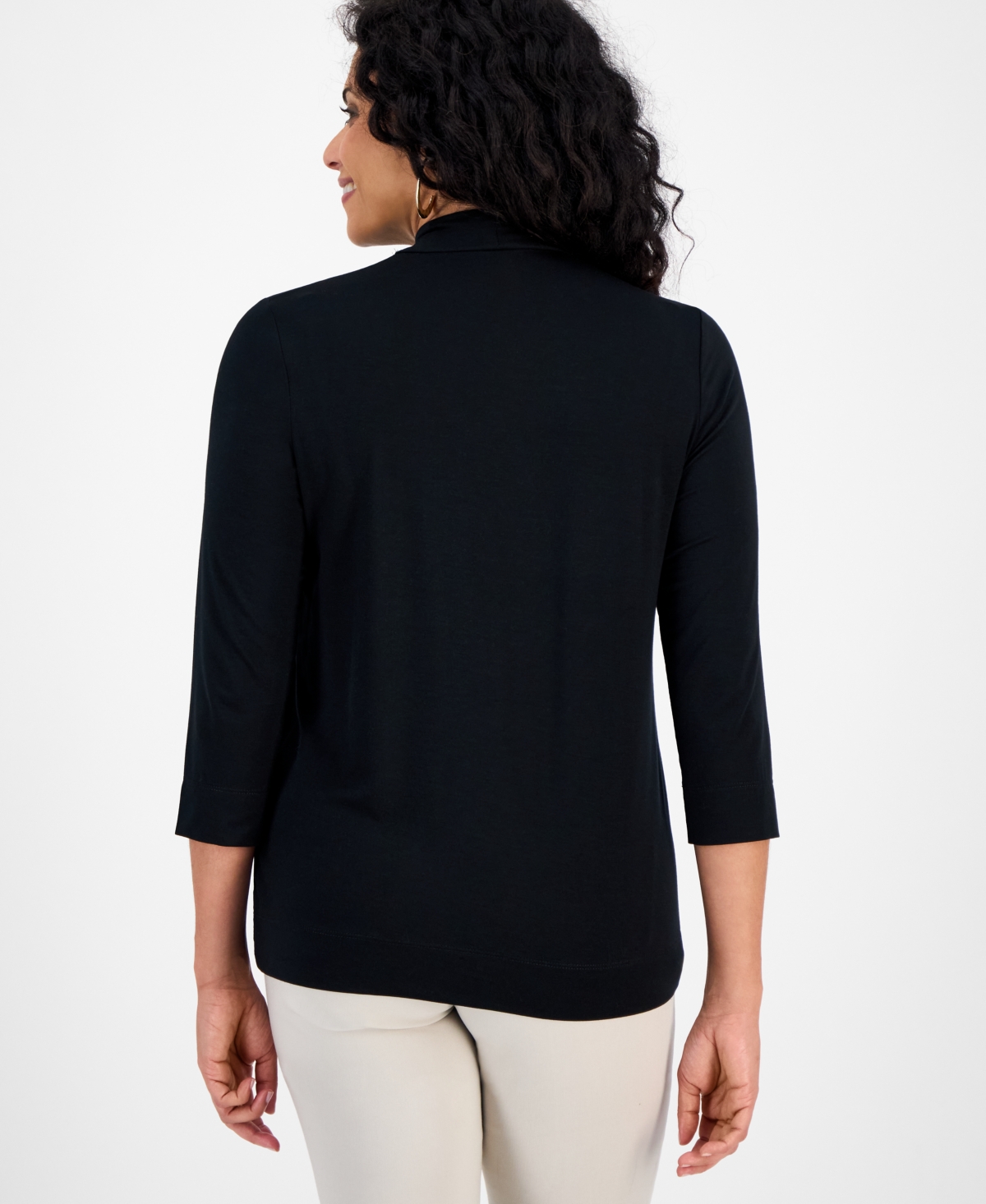 Jm Collection Women's Mock-neck 3/4-sleeve Top, Macy's Exclusive In Black