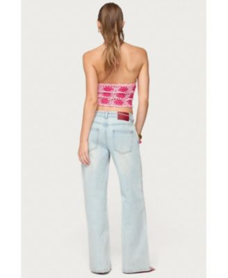 Womens Contrast Floral Crochet Halter Top