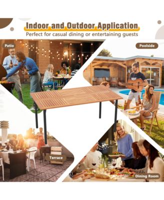 Rectangular Acacia Wood Dining Table w/ 1.9'' Umbrella Hole Patio