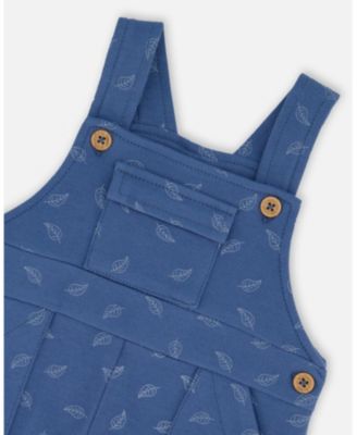 Baby Boy Cotton Onesie and Overalls Set Blue Leaf Print - Baby
