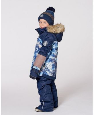 Boy Two-Piece Play Snowsuit with Printed Colorblocked Jacket Navy Blue - Child