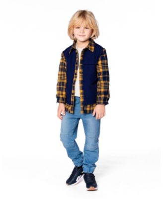 Boy Long Sleeve Flannel Shirt Blue and Brown Plaid