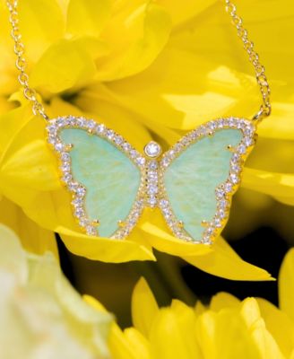 Butterfly Necklace with Amazonite in 14k Gold Plated Sterling Silver