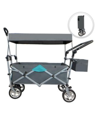 Push & Pull Utility Folding Wagon with Removable Canopy gray