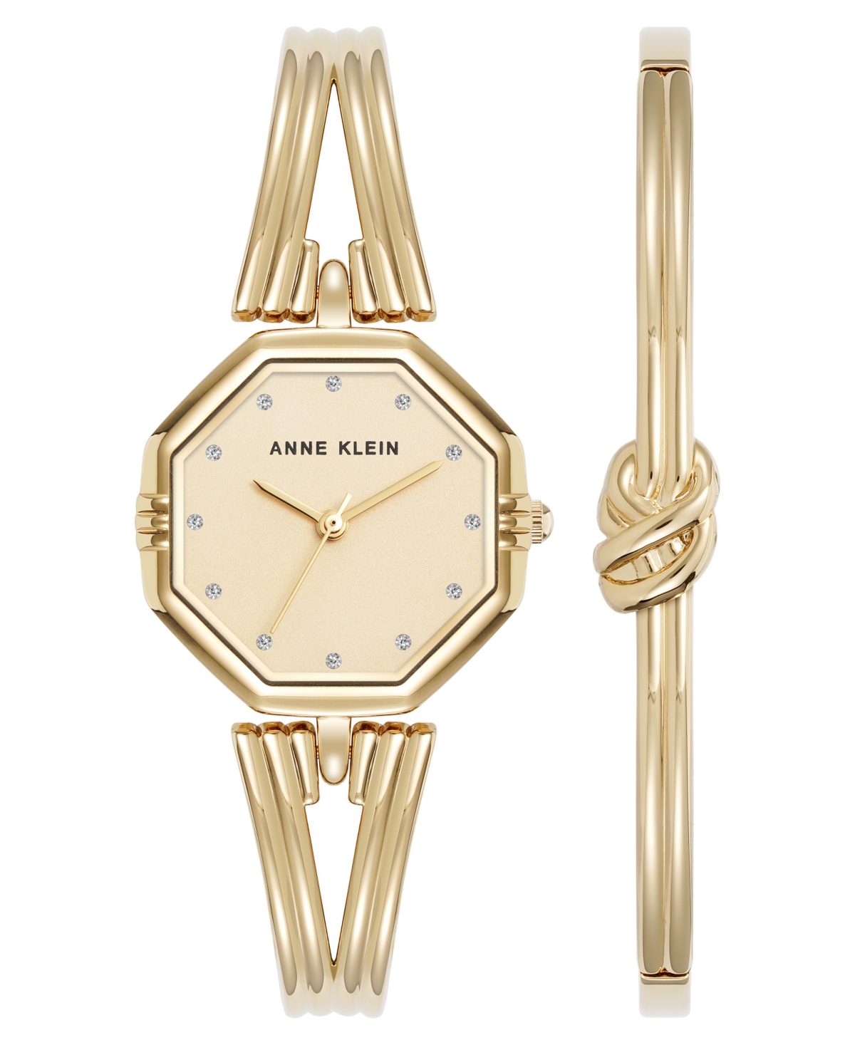 Anne Klein Women's Quartz Octagonal Deco Gold-tone Metal Alloy Watch Set, 26mm