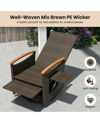 Set Of 2 Outdoor 360° Swivel Rattan Recliner Chair Patio Wicker Chaise Lounge Chair