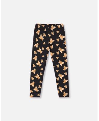 Girl Jersey Leggings Black Teddy Bear Print - Child
