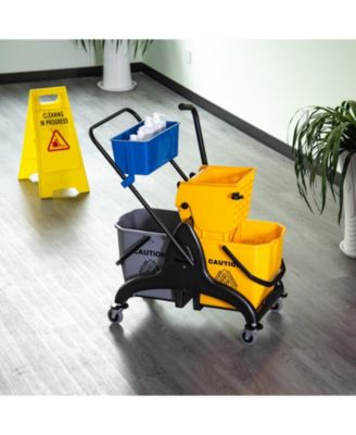 2 x 6.9 Gallon/26L Wringer Bucket Cart w/ Side Press Wringer, Mop Holder