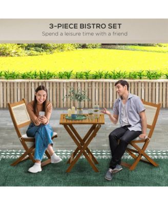 3 Pieces Patio Wicker Bistro Set Foldable W/ Cushions, Light