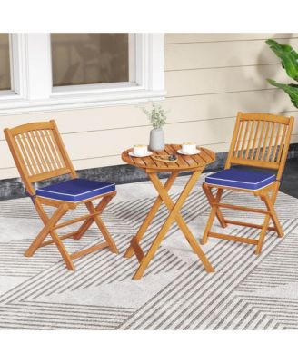 Outdoor Folding Chairs Set of 2 Acacia Wood High-Back Chair with Seat Cushions