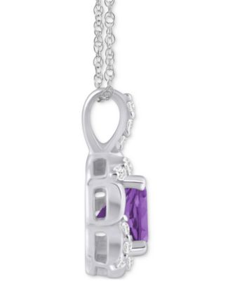 Amethyst (3/4 ct. t.w.) & Diamond (1/10 ct. t.w.) Curved Frame 18" Pendant Necklace in Sterling Silver