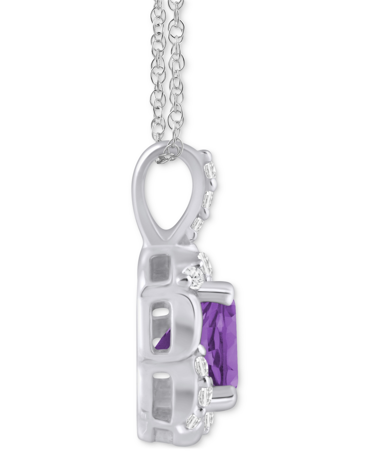 Macy's Amethyst (3/4 ct. t.w.) & Diamond (1/10 ct. t.w.) Curved Frame 18" Pendant Necklace in Sterling Silver