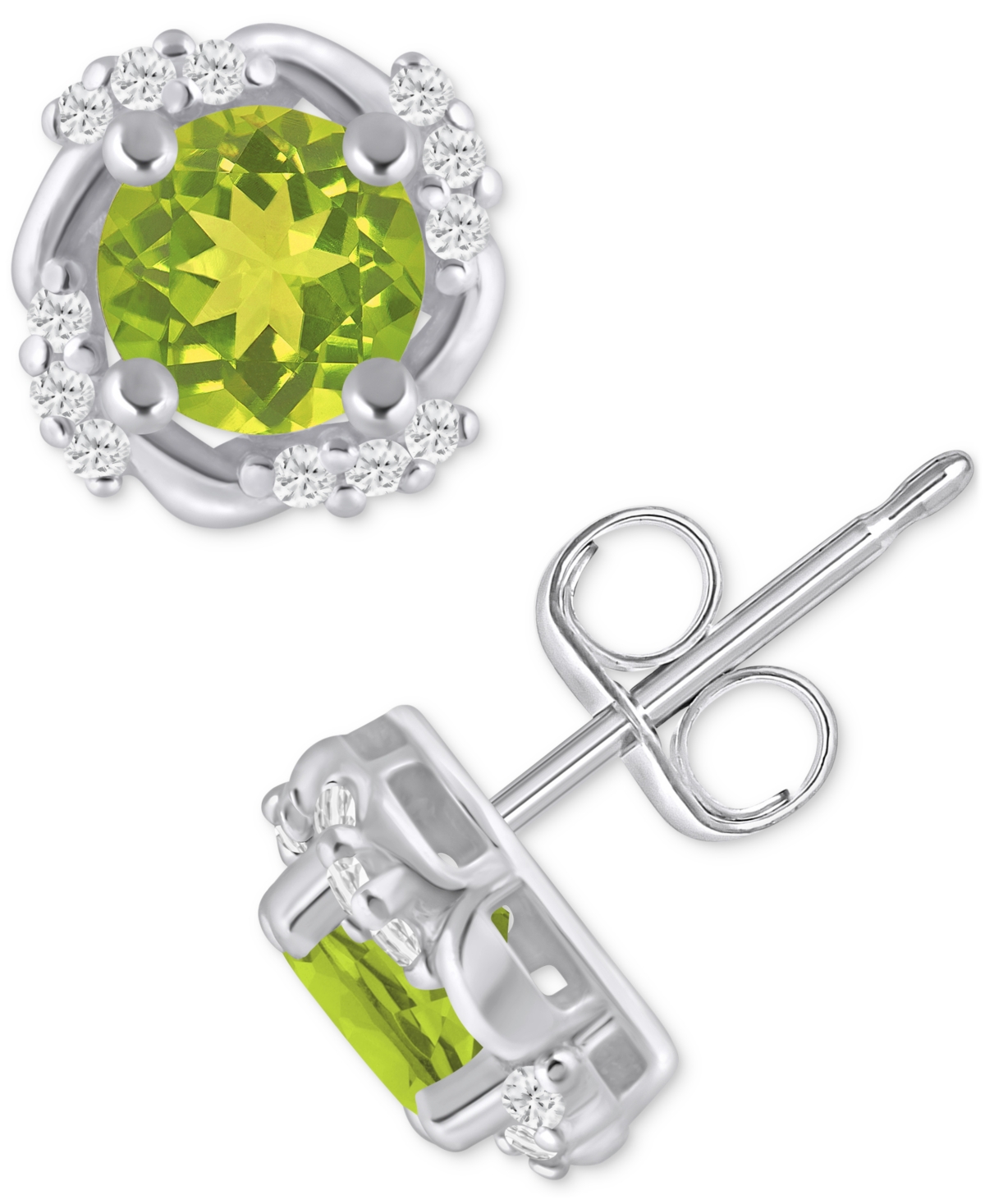 Macy's Gemstone And Diamond Framed 1/3" Stud Earrings In 14k Yellow Gold (also In 14k White Gold) In Green